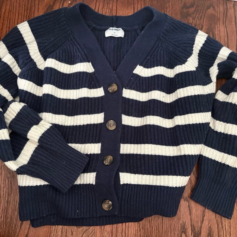 Old Navy Women's Striped Cardigan in Navy and Cream